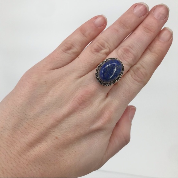 Oval Lapis Lazuli Silver Ring - Picture 2 of 5